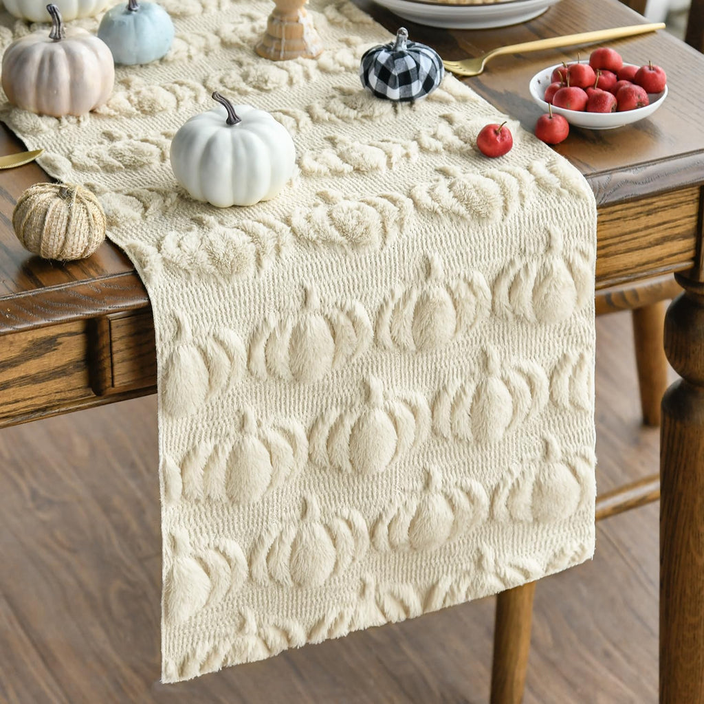 Artoid Mode Caramel Soft Faux Fur Pumpkins Fall Table Runner 13x90 Inch