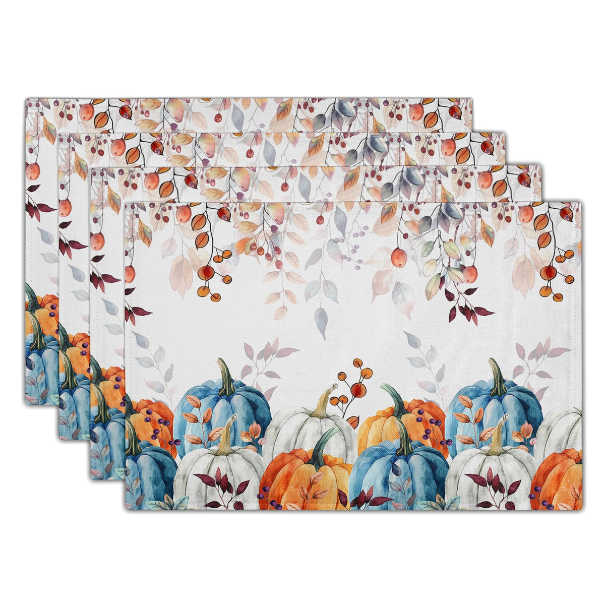 Blue Floral Branches Placemats Set of 4 ，12 x 18 Inch Chinoiserie Table Mats Washable Heat Resistant Linen Fabric Rectangle Place Mat for Indoor Outdoor Kitchen Dining Home Decor