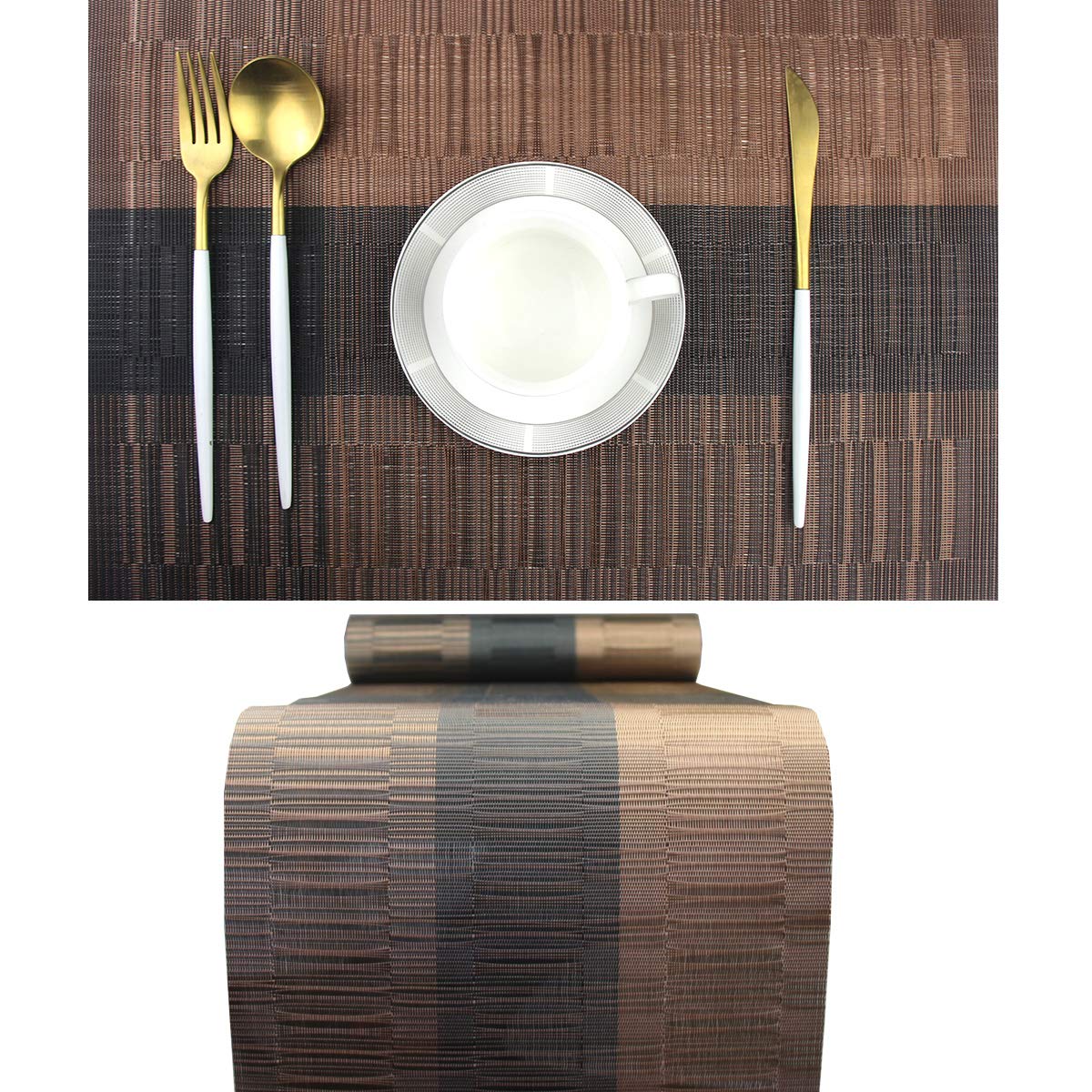 PIGCHCY Placemats,Durable Placemats for Dining Table,Washable Woven Vinyl Kitchen Placemats Set of 4 (Brown)