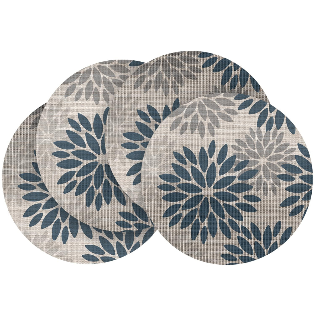 Artoid Mode Floral Vinyl Plistic Placemats Set of 6, Heat Resistant Washable Non-Slip PVC Place Mats for Party Kitchen Dining Decor, Blue Grey