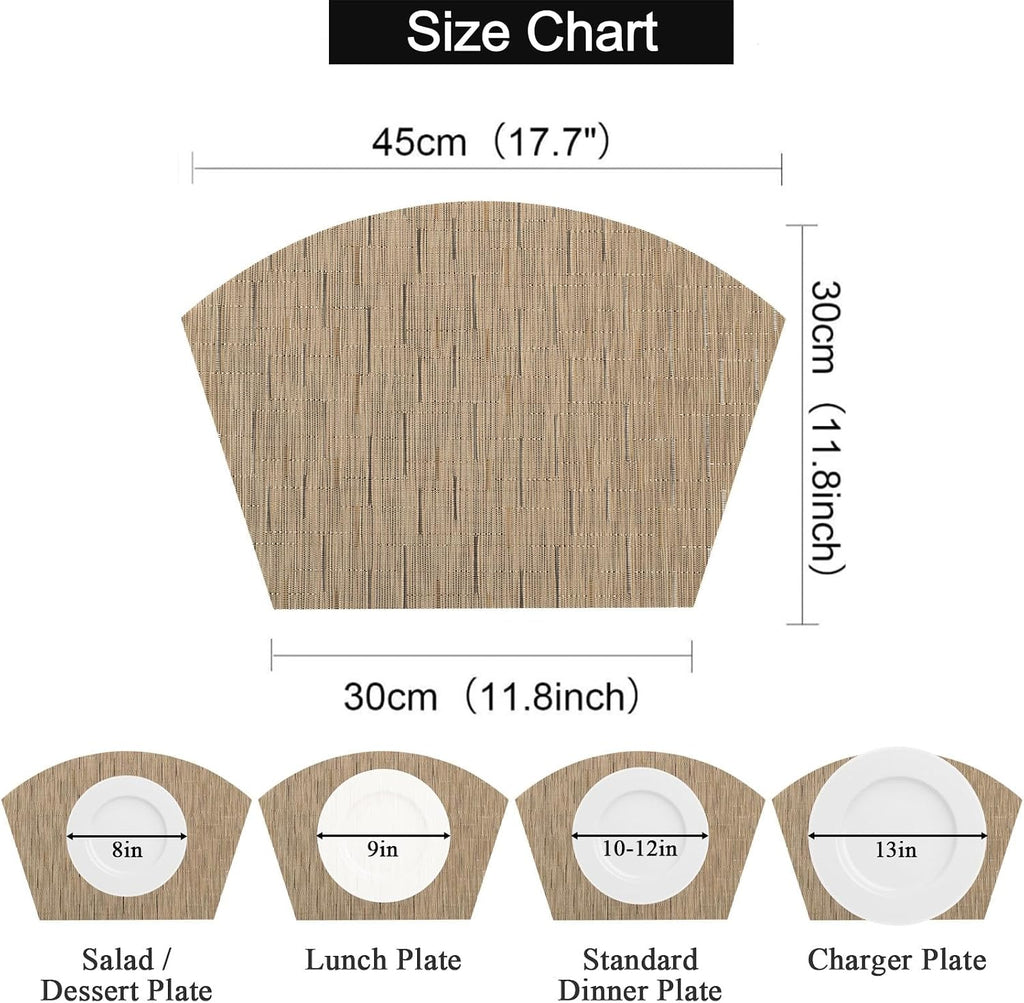 SHACOS Wedge Shape Placemats Set of 4 Woven Vinyl Placemat for Round Table