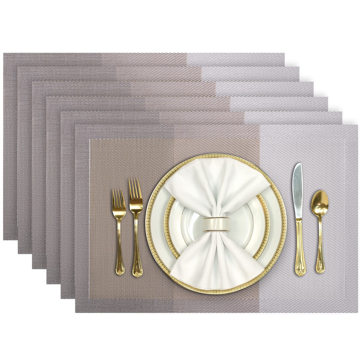 Aofmee Placemats, Placemats Set of 6, Heat Resistant Place Mats, Washable PVC Table Mats, Woven Vinyl Plastic Placemats for Dining Table, Non-Slip Stain Resistant Kitchen Table Placemats Easy to Clean