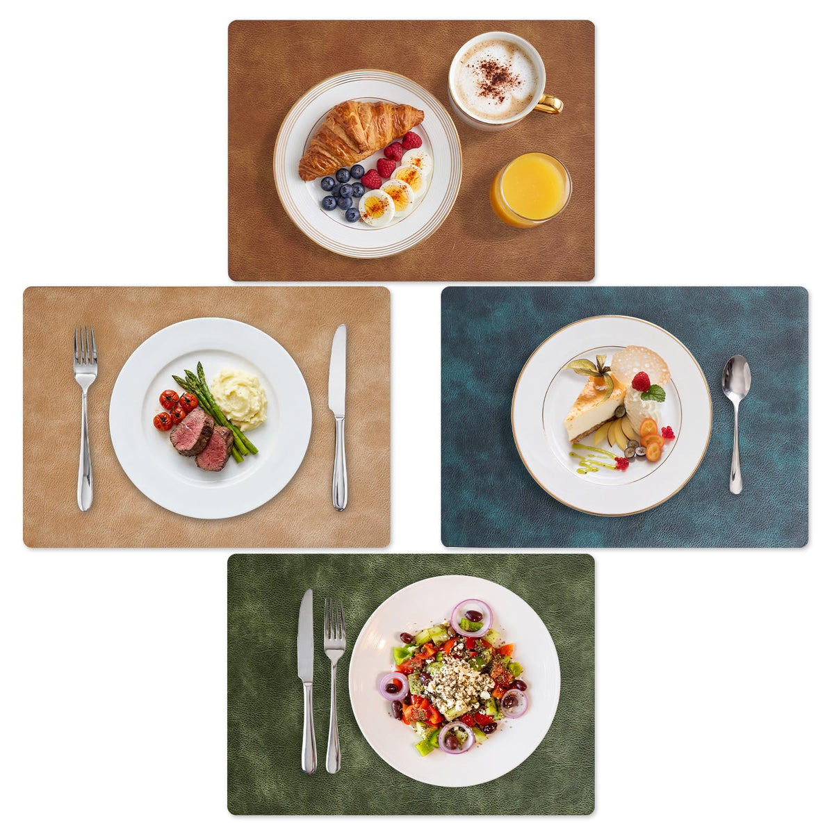 MOSAYT Fall Vinyl Faux Leather Placemats, Set of 6, Reddish Brown