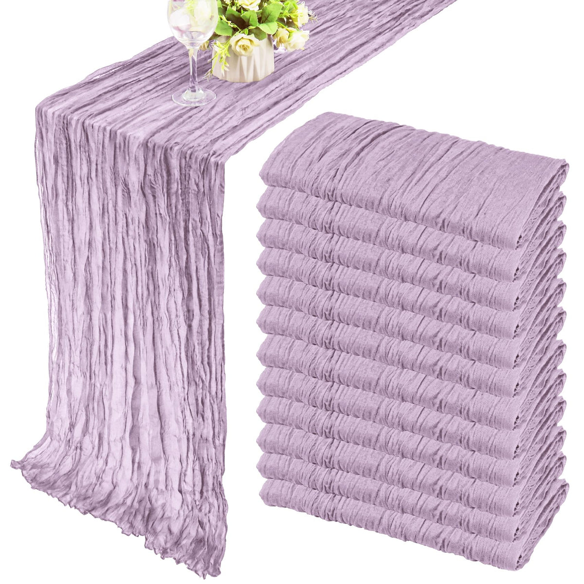 35x72 Inch Sage Green Cheesecloth Table Runner Fall Boho Wedding Decor