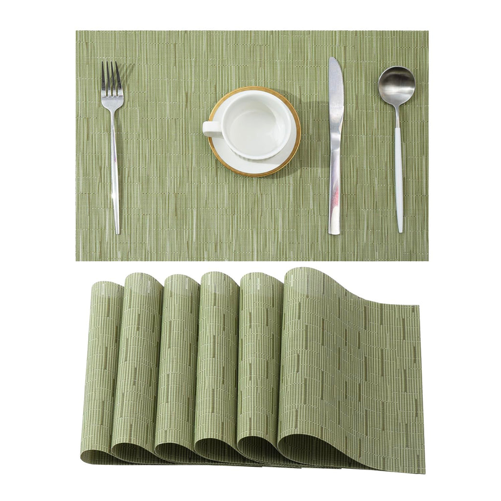 Leetaltree Beige Placemats Set of 4 - Heat-Resistant, Non-Slip Table Mats, Washable Woven Vinyl for Indoor & Outdoor Dining