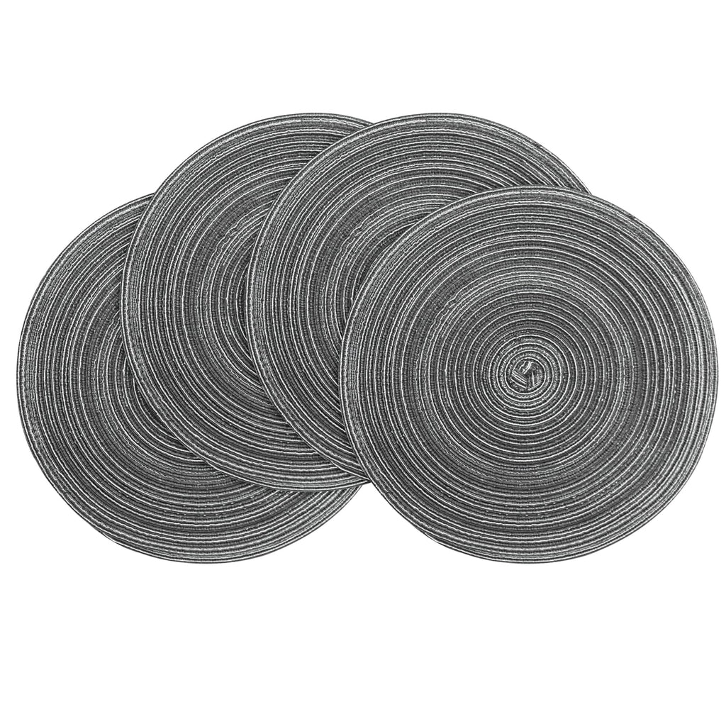 Floroom 15 Inch Round Braided Placemats Set of 4, Washable Heat Resistant Cotton Polyester Circle Place Mats for Kitchen Dining Table - Black