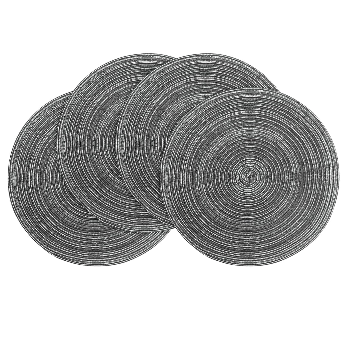 Floroom 15 Inch Round Braided Placemats Set of 4, Washable Heat Resistant Cotton Polyester Circle Place Mats for Kitchen Dining Table - Black