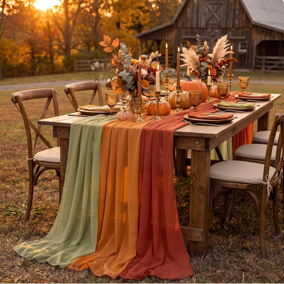 Boao 6 Pcs Fall Burnt Orange Party Decorations Chiffon Table Runners