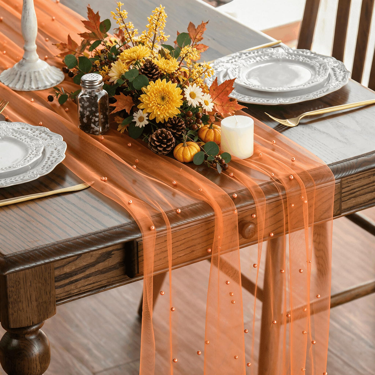Artoid Mode 6-Pack Pearl Beige Gauze Table Runner 10FT Home Decor