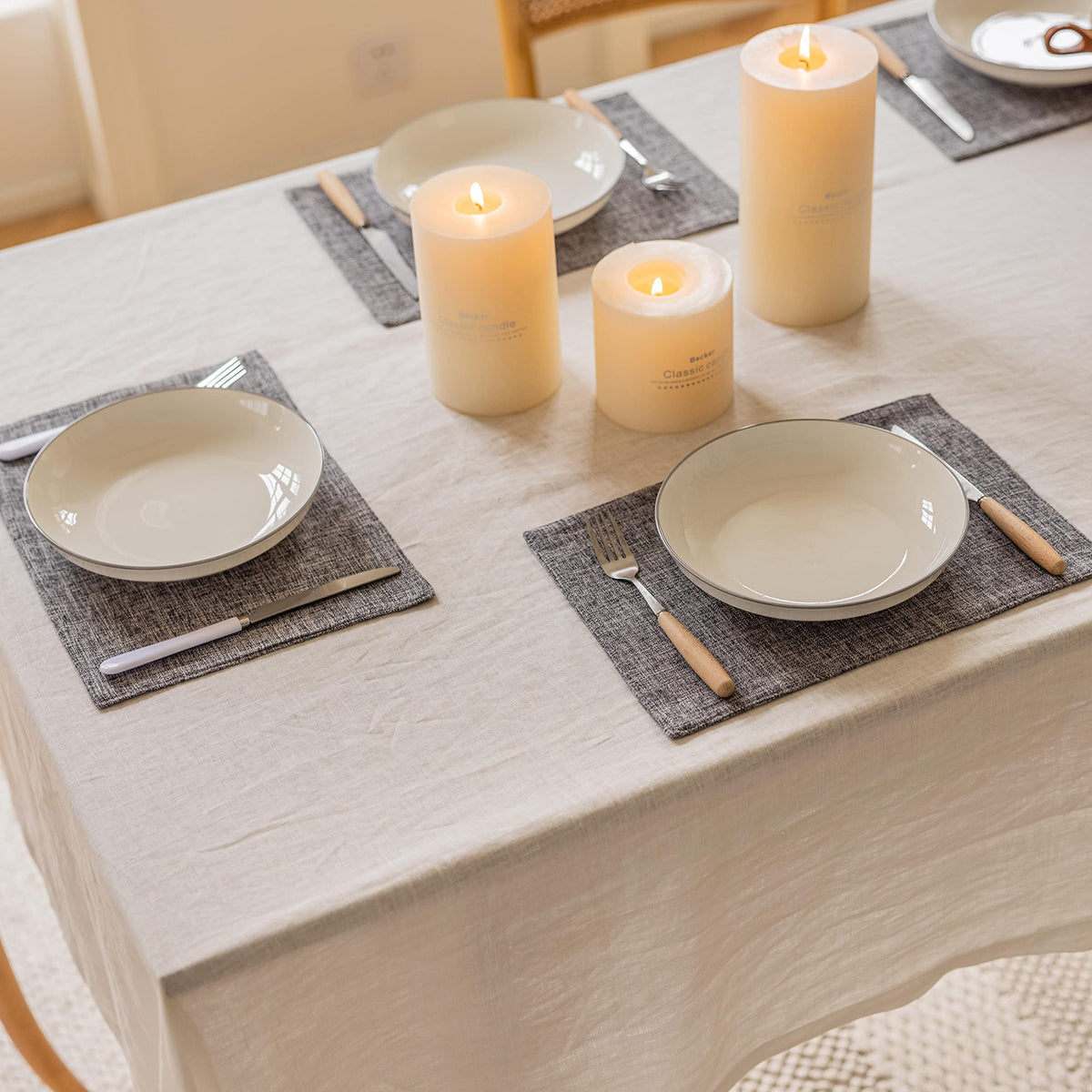 Home Brilliant Linen Placemats Set of 4 Heat Resistant Dining Table Cloth Place Mats Kitchen Table Mats Placemats Table Decor, Natural Linen