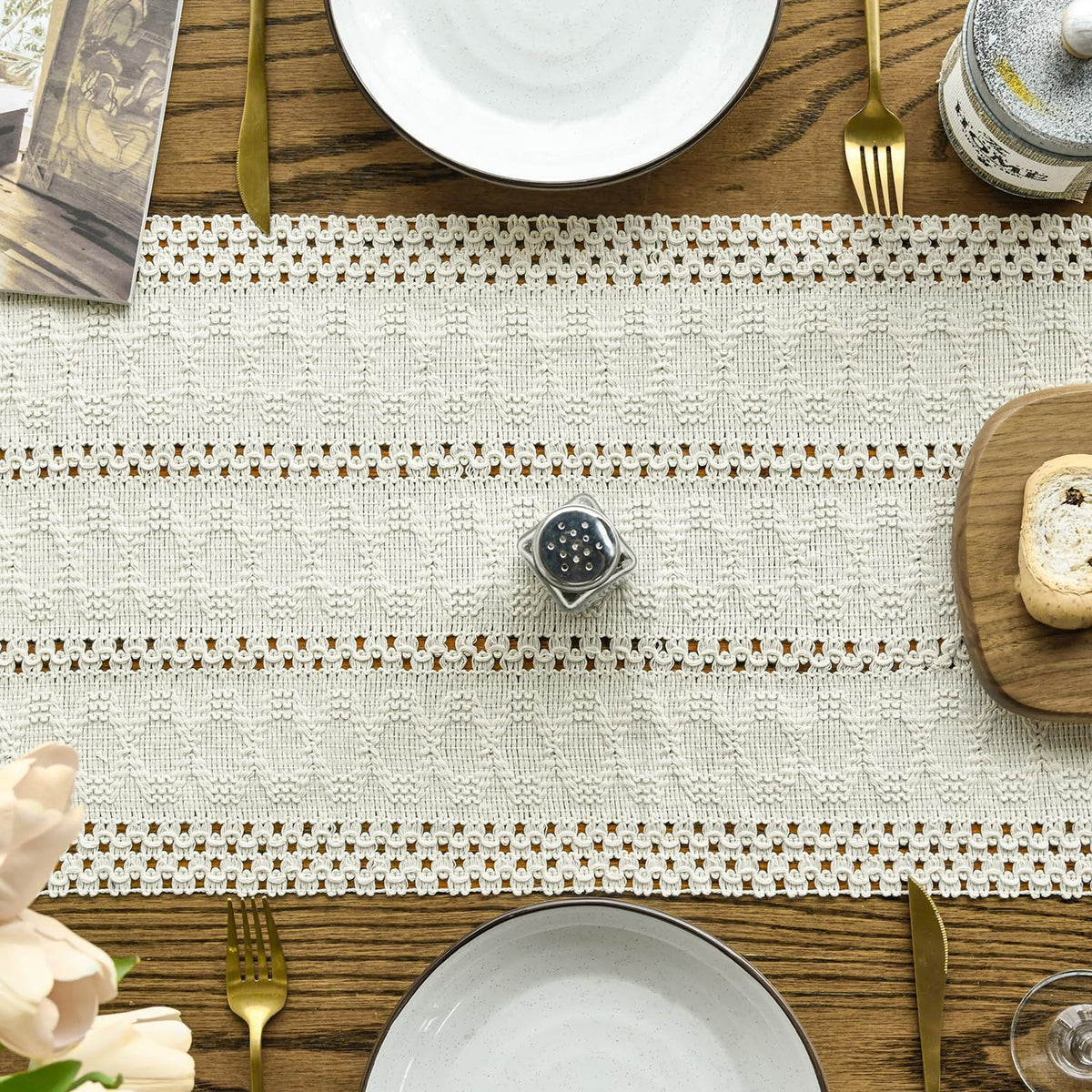 Artoid Mode Beige Woven Farmhouse Hollow Table Runner 12x72 Inch