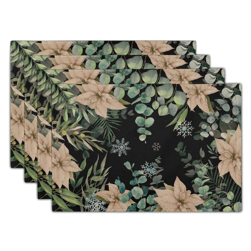 Blue Floral Branches Placemats Set of 4 ，12 x 18 Inch Chinoiserie Table Mats Washable Heat Resistant Linen Fabric Rectangle Place Mat for Indoor Outdoor Kitchen Dining Home Decor