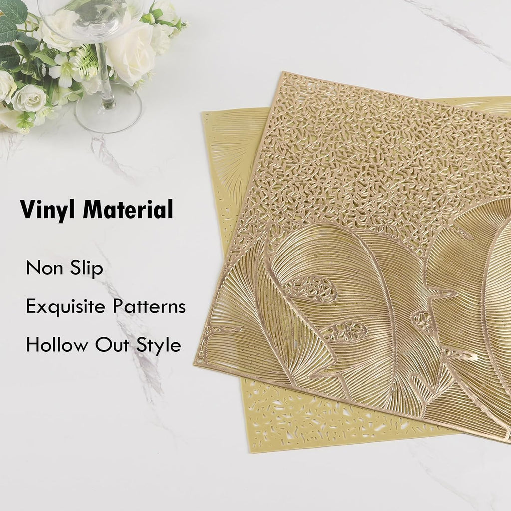 Gold Placemats Set of 6 Wipable Rectangular Table Place Mat Bulk