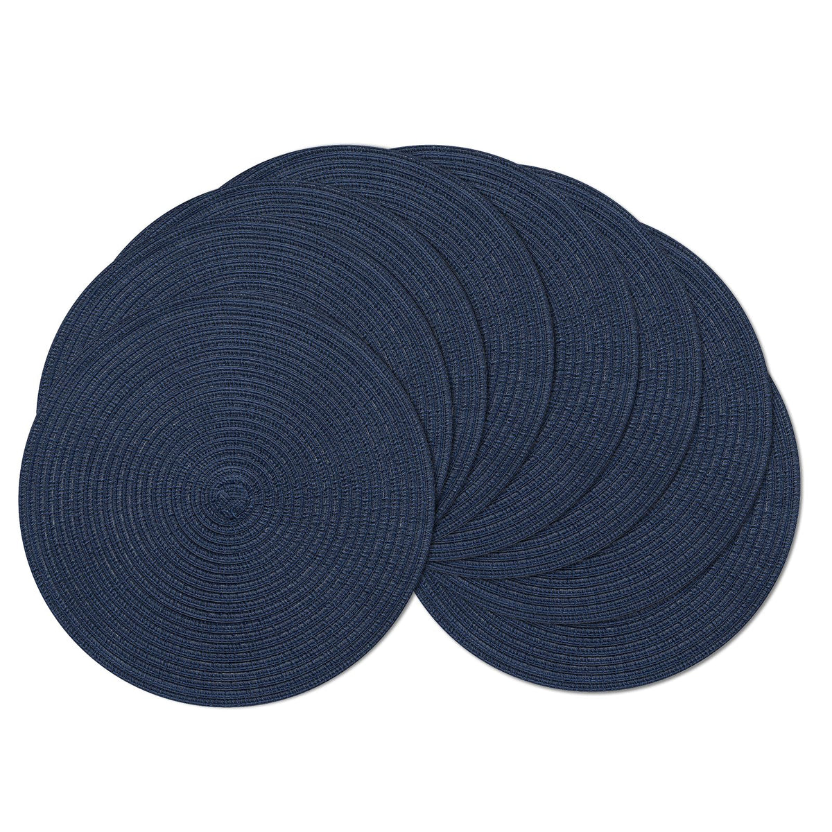 SHACOS Round Braided Placemats Set of 4 Dining Table Placemats 15 inch Circle Place Mats Easy to Clean Table Mats Indoor Outdoor, Blue Gray