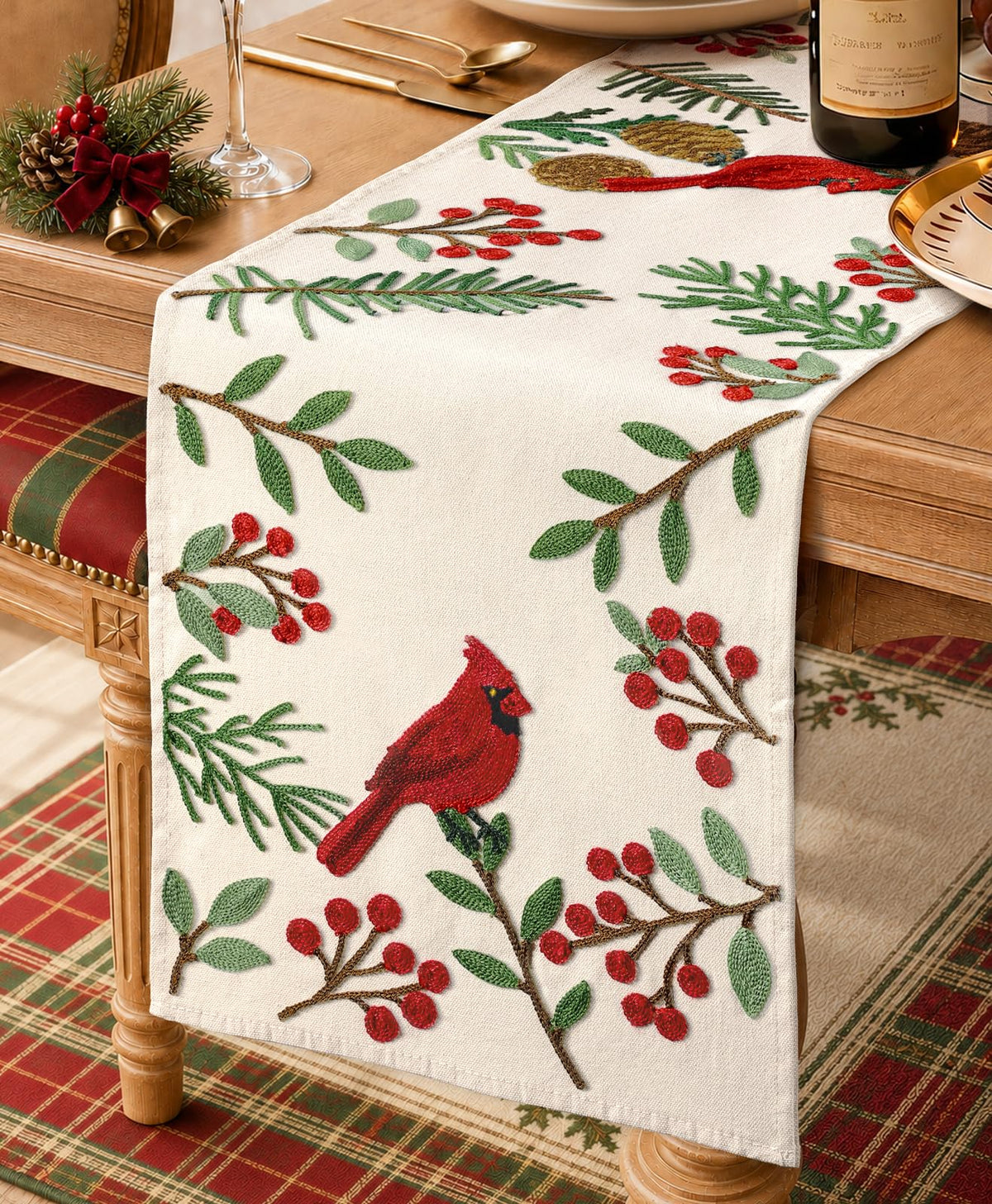 Miss Adola Embroidered Canvas Table Runner 13"x72", Wild Flower
