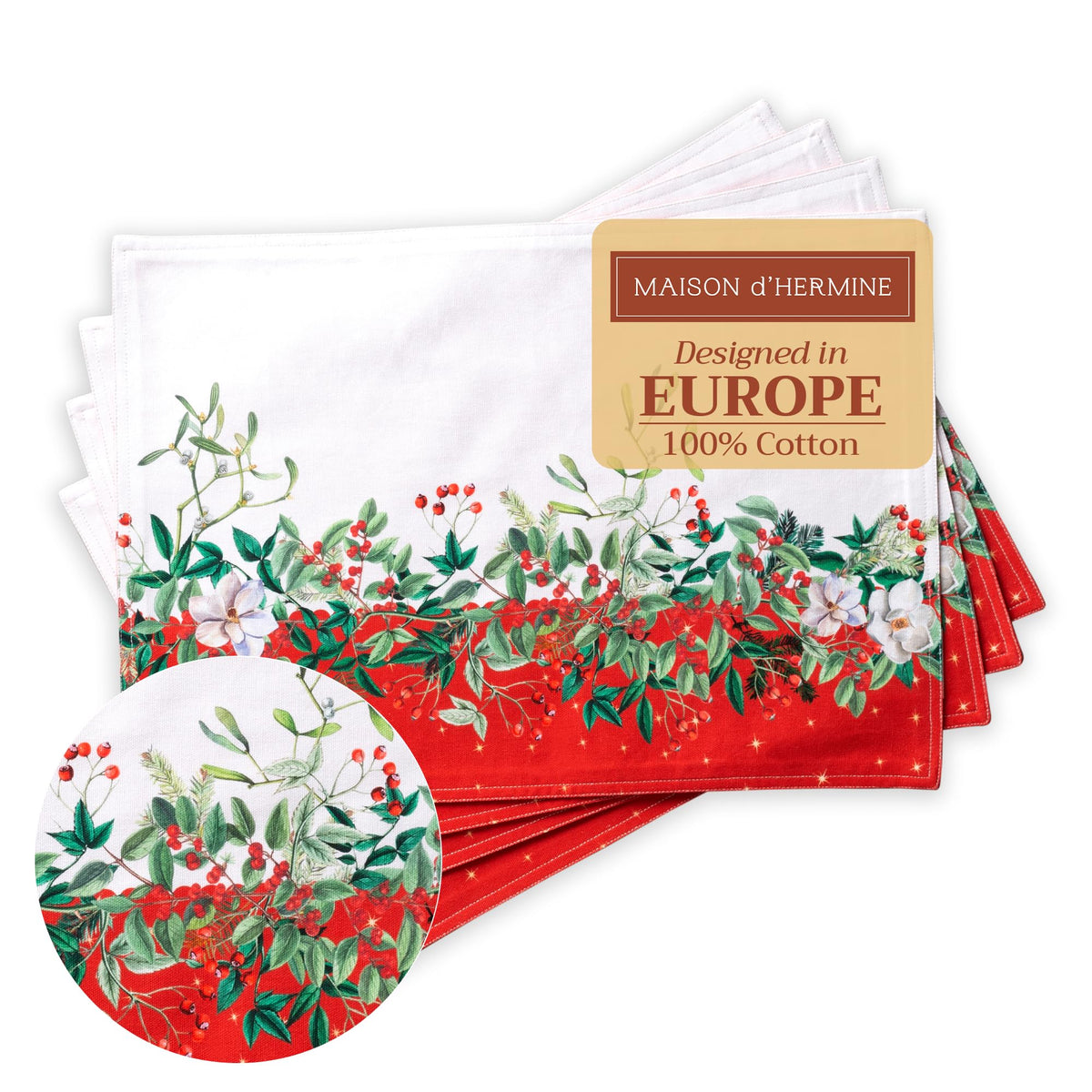 Maison d' Hermine Placemats Set of 4 Reusable 100% Cotton (13"x19")