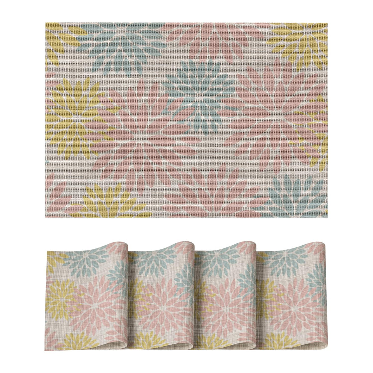 Artoid Mode Floral Vinyl Plistic Placemats Set of 6, Heat Resistant Washable Non-Slip PVC Place Mats for Party Kitchen Dining Decor, Blue Grey