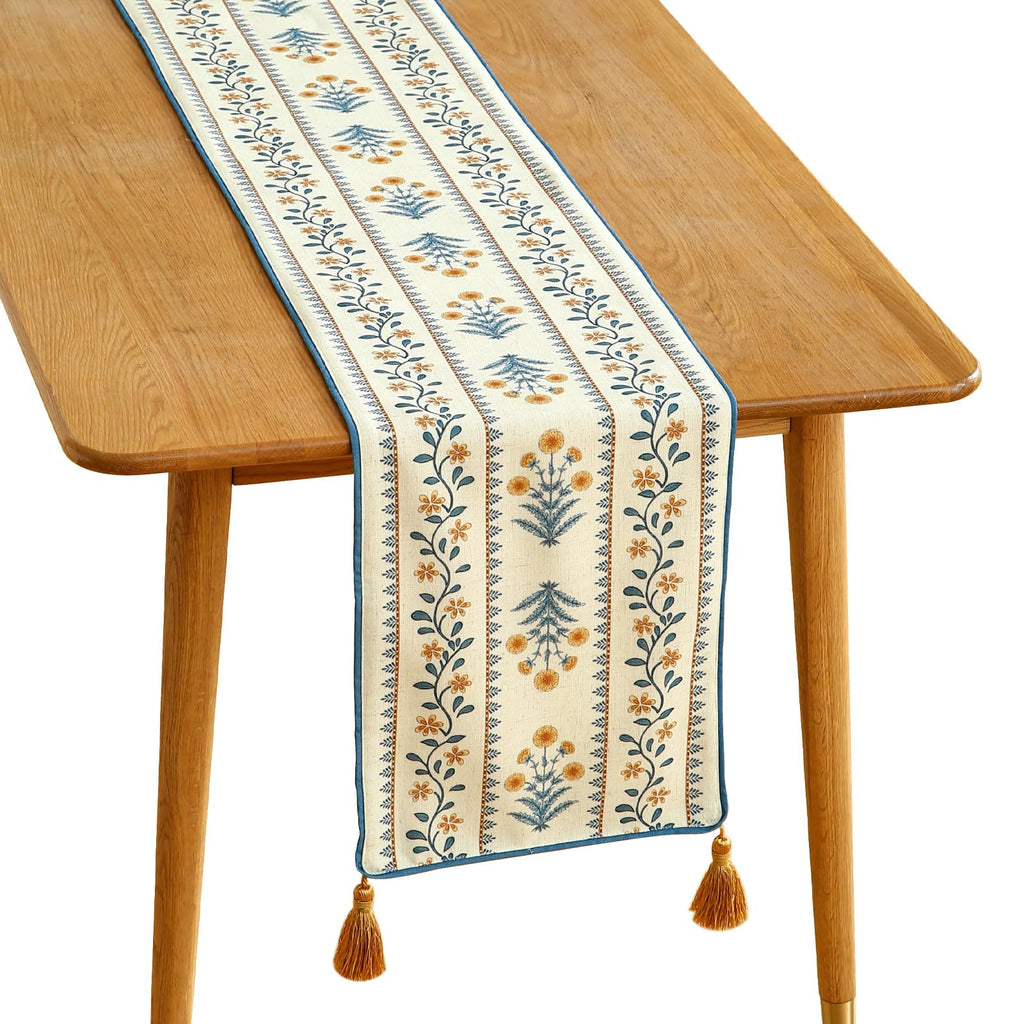ISAENNE Designer French Linen Table Runner,71"x12"-Cornucopia