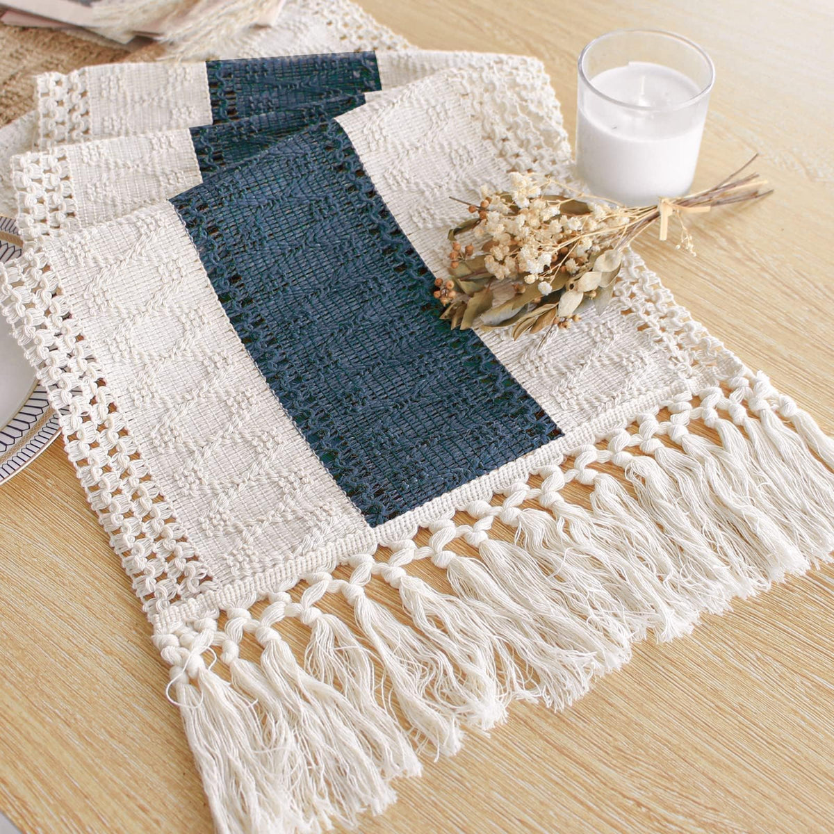 FEXIA Boho Table Runner for Fall Home Decor 12x108 Rustic with Tassels