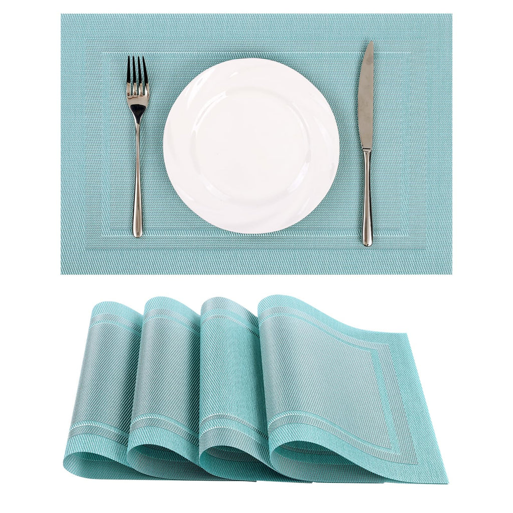 SHACOS Teal Blue Woven Placemats Set of 6 Place Mats for Dining Table