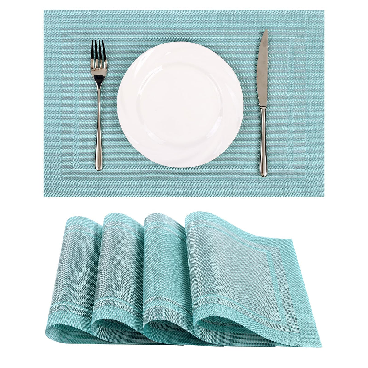 SHACOS Teal Blue Woven Placemats Set of 6 Place Mats for Dining Table