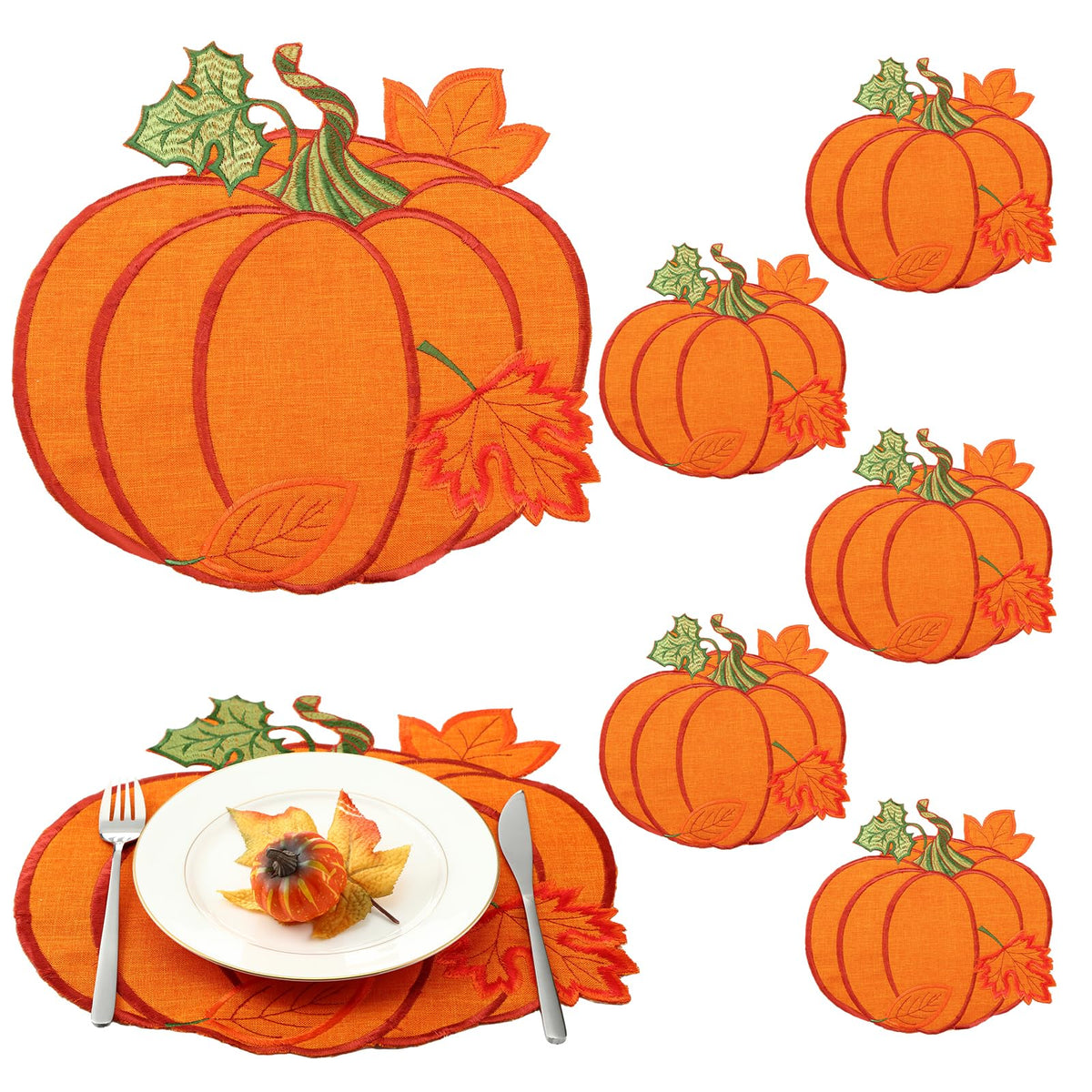 Yingzhao 6 Pcs Fall Leaf Placemats Thanksgiving Orange Table Placemats