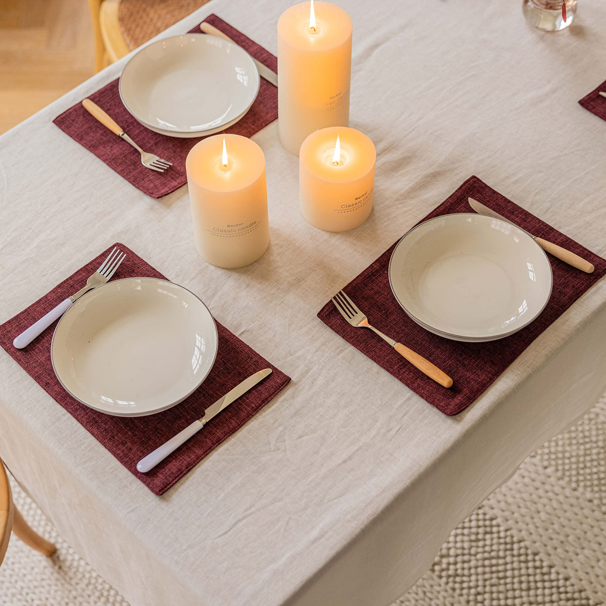 Home Brilliant Linen Placemats Set of 4 Heat Resistant Dining Table Cloth Place Mats Kitchen Table Mats Placemats Table Decor, Natural Linen