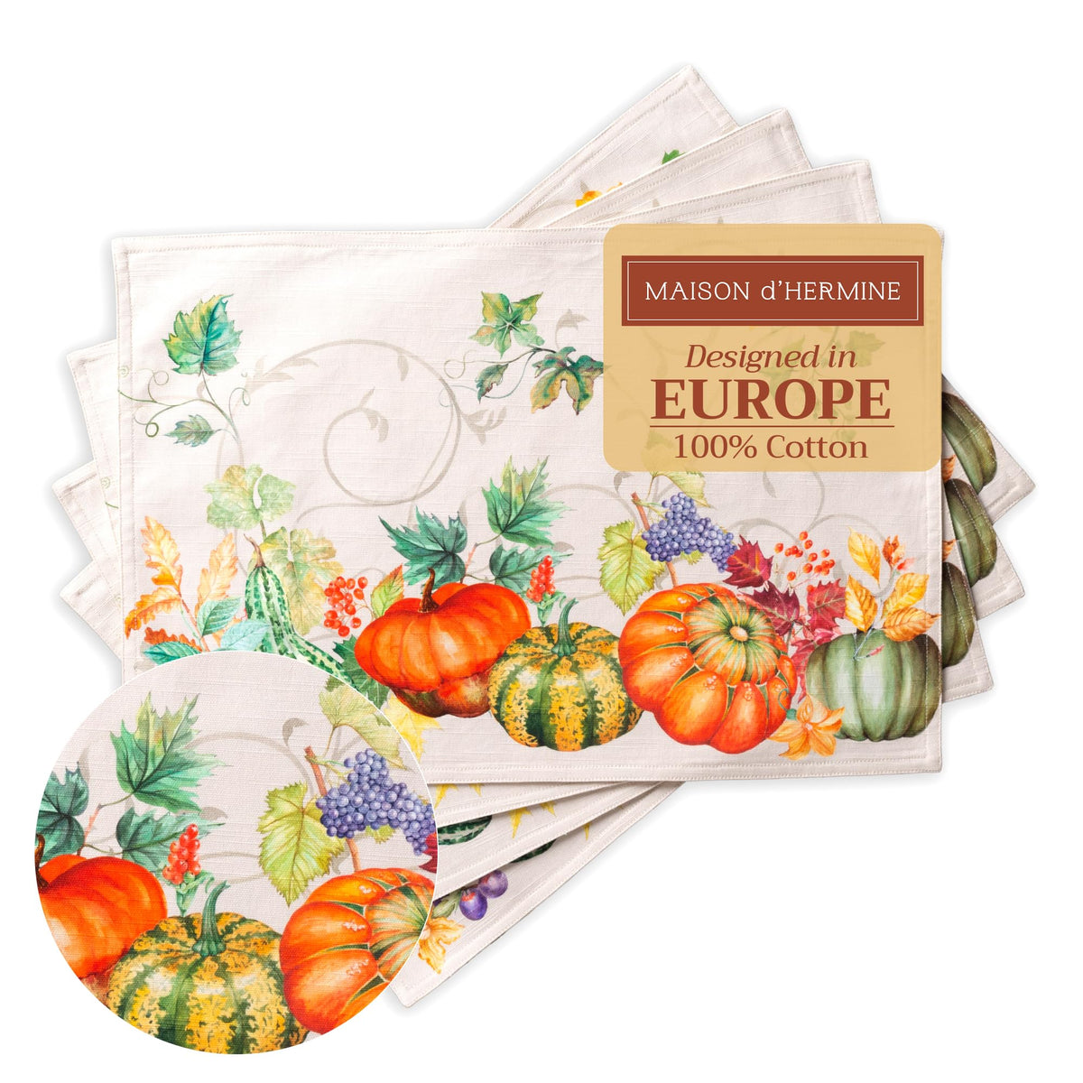 Maison d' Hermine Placemats Set of 4 Reusable 100% Cotton (13"x19")