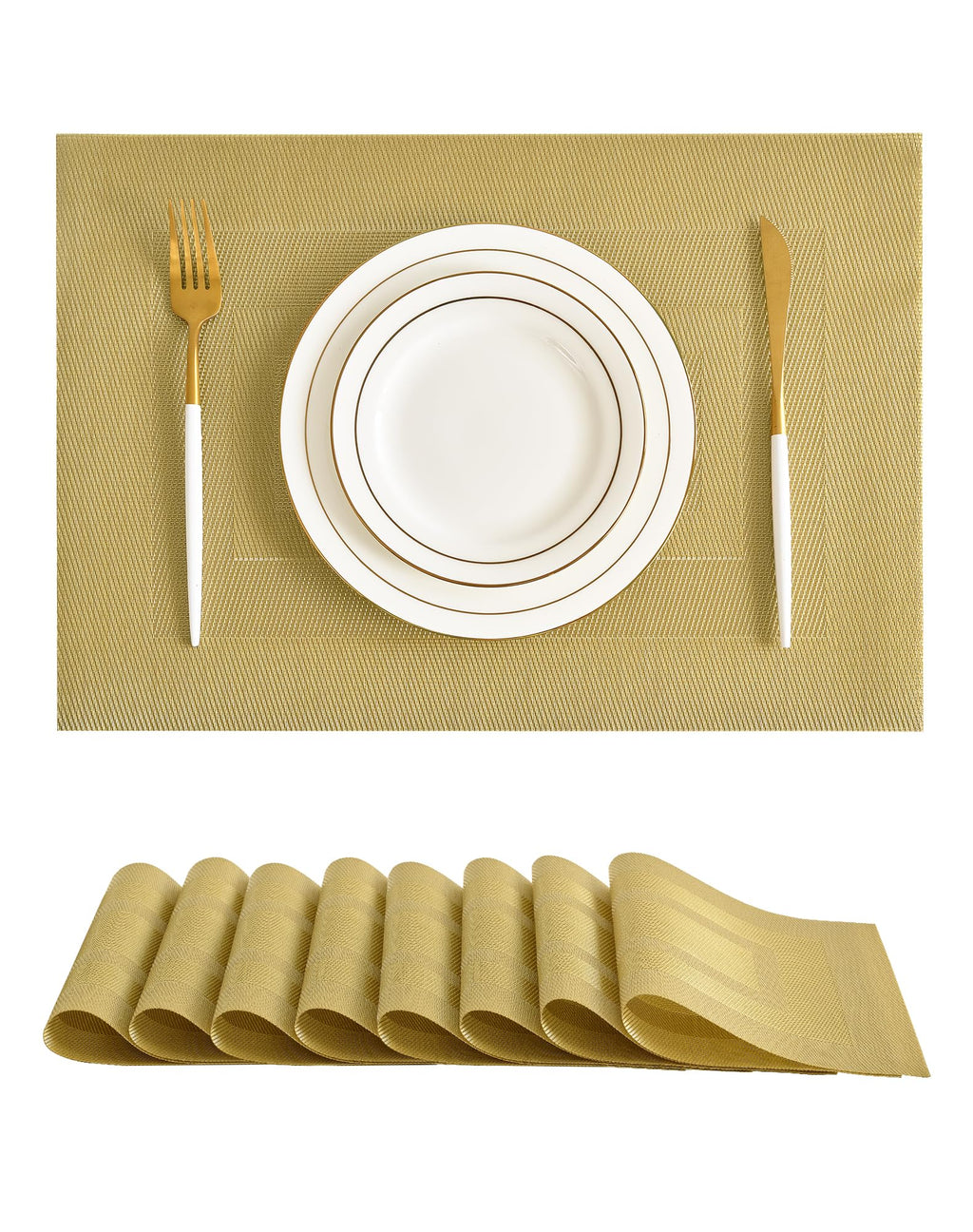 Leetaltree Light Brown Placemats Set of 8 - Heat Resistant Woven Vinyl