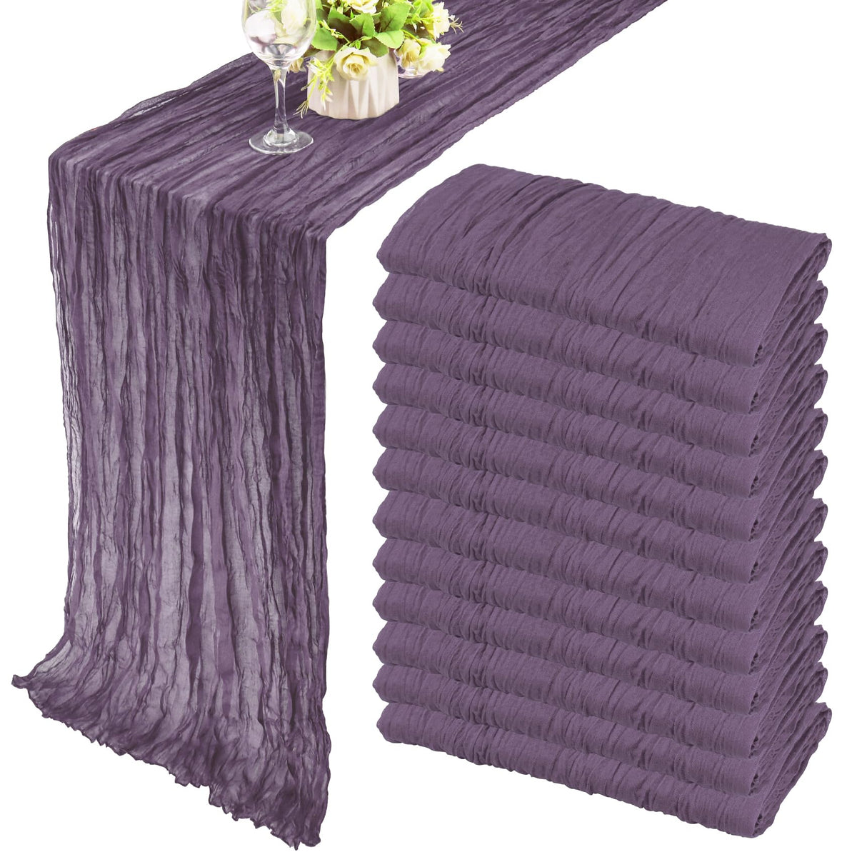 35x72 Inch Sage Green Cheesecloth Table Runner Fall Boho Wedding Decor