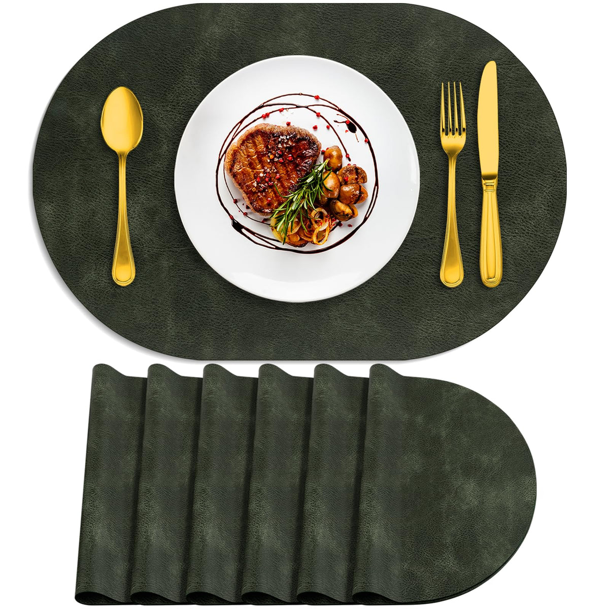 ADRIMER Placemats, Heat Resistant Oval Place Mats Set of 4 Easy to Clean