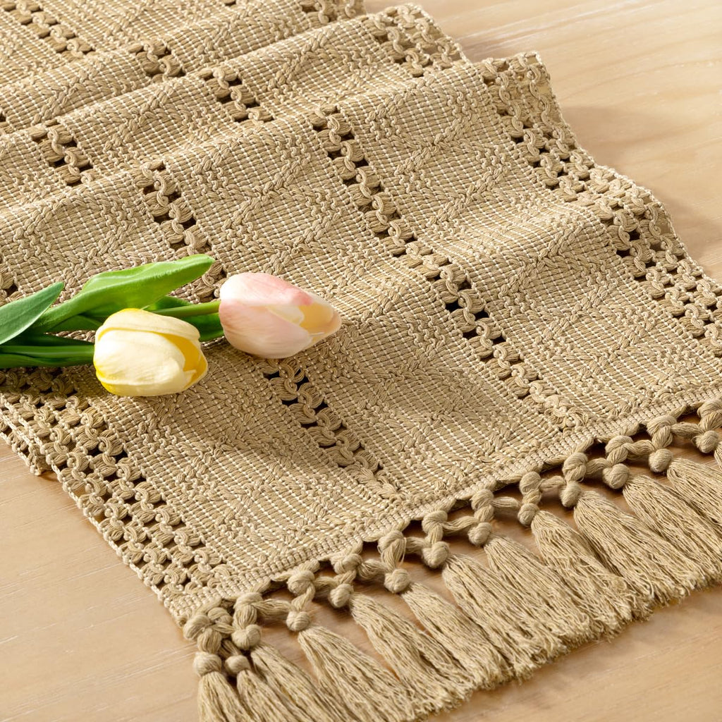 Boho Table Runner Fall Farmhouse Burlap Dining Dresser Scarf Home Decor
