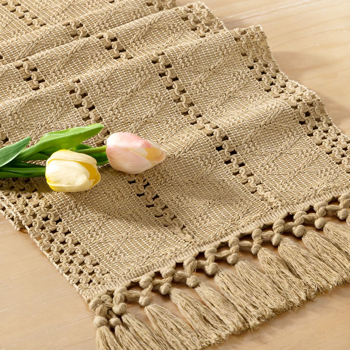 Boho Table Runner Fall Farmhouse Burlap Dining Dresser Scarf Home Decor