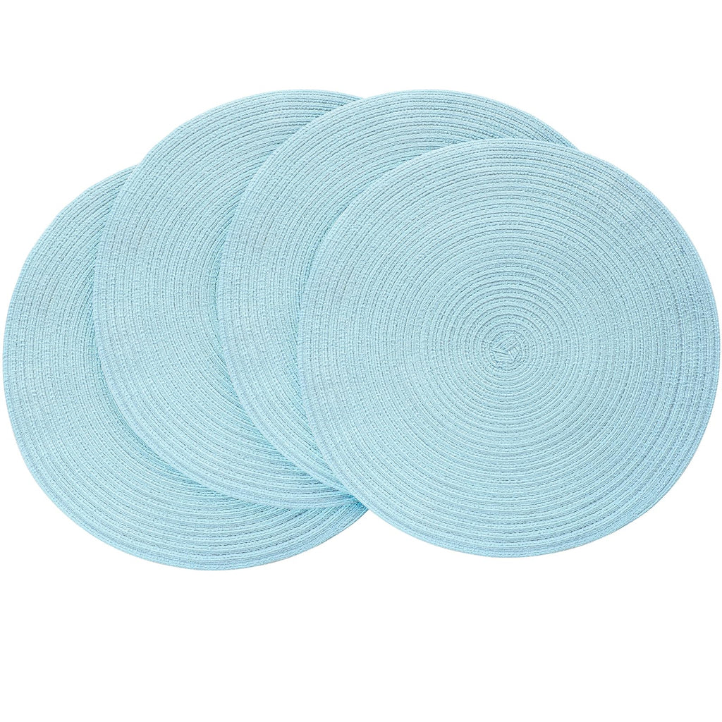Floroom 15 Inch Round Braided Placemats Set of 4, Washable Heat Resistant Cotton Polyester Circle Place Mats for Kitchen Dining Table - Black