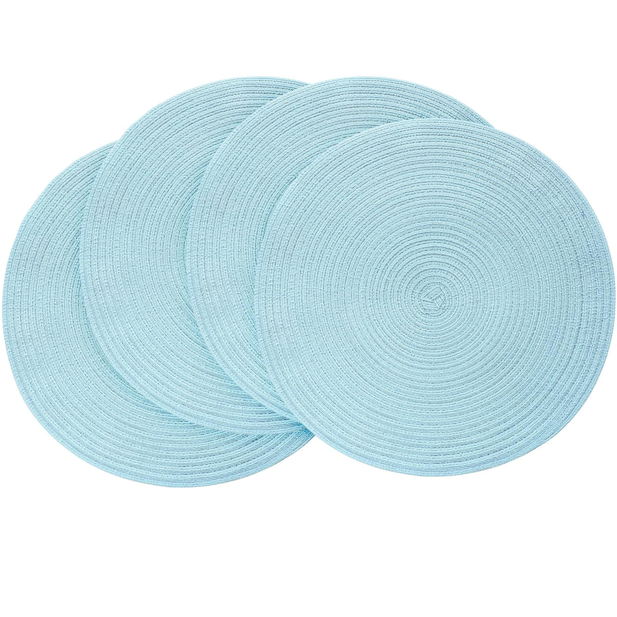 Floroom 15 Inch Round Braided Placemats Set of 4, Washable Heat Resistant Cotton Polyester Circle Place Mats for Kitchen Dining Table - Black