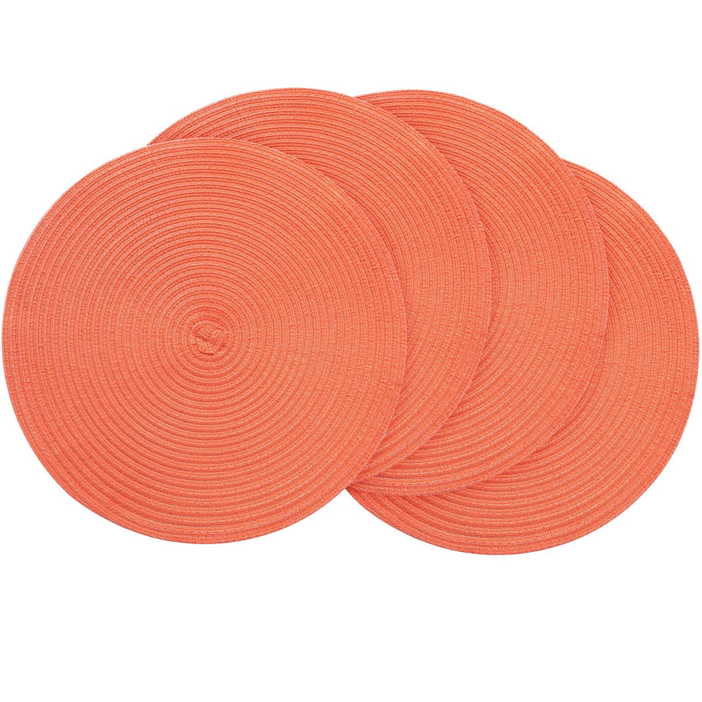 Floroom 15 Inch Round Braided Placemats Set of 4, Washable Heat Resistant Cotton Polyester Circle Place Mats for Kitchen Dining Table - Black