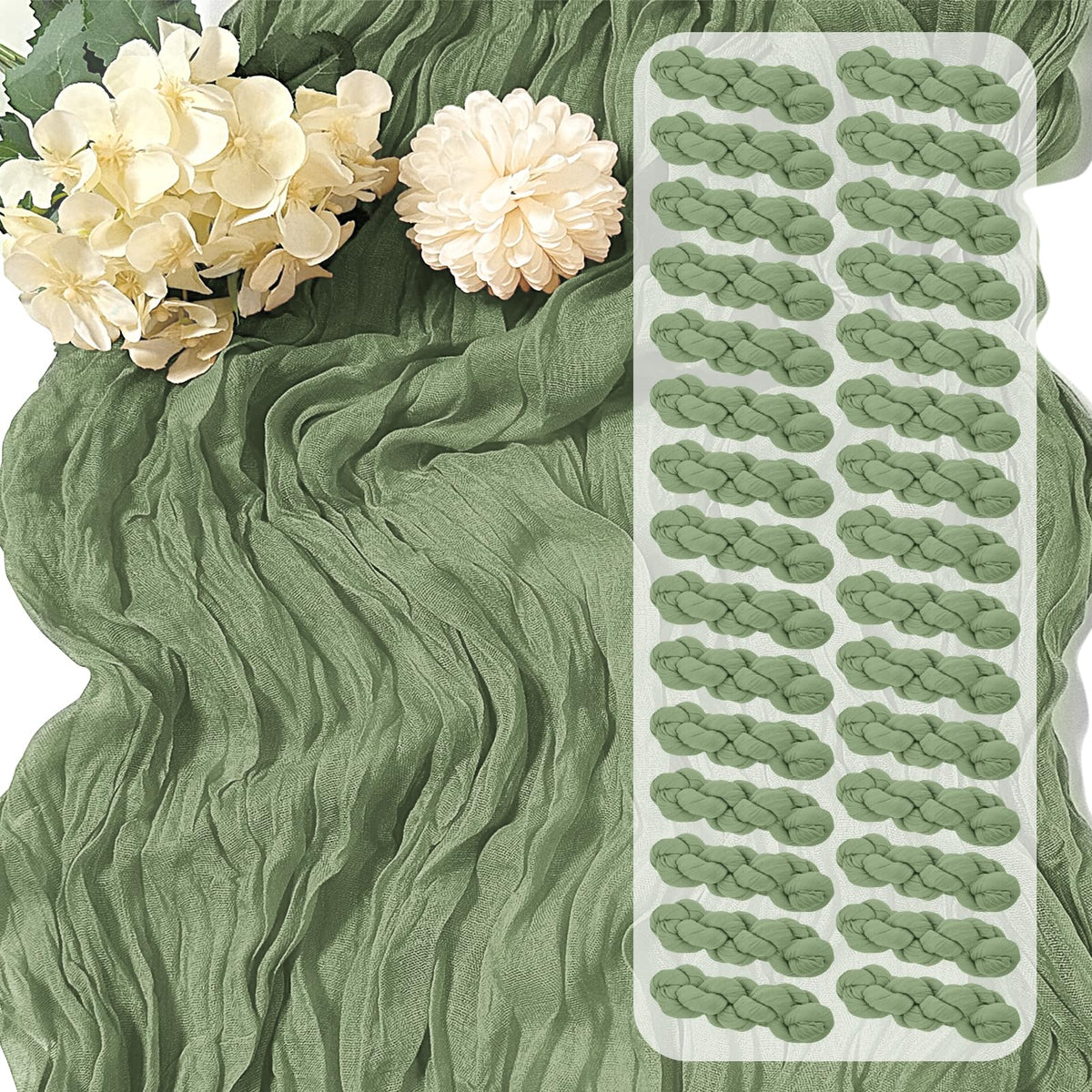 30 Pack Sage Green Cheesecloth Table Runner 17 x 108 inch Cheese Cloth Table Runners 9ft Green Table Runner Rustic Romantic Sheer Gauze Runner for Wedding Party Baby Shower Table Decoration