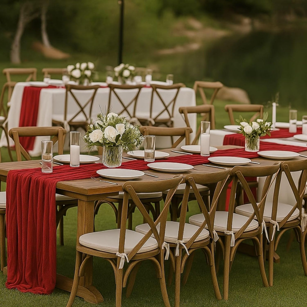 Red Cheesecloth Table Runner, 10 ft Gauze Runner for Wedding Table Decor
