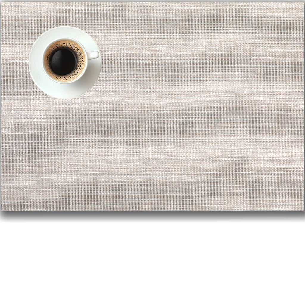 Placemats Set of 4 - Easy Clean Woven Vinyl Placemats for Dining Table, Indoor/Outdoor Place Mats, Washable PVC Table Mats（Caramel）