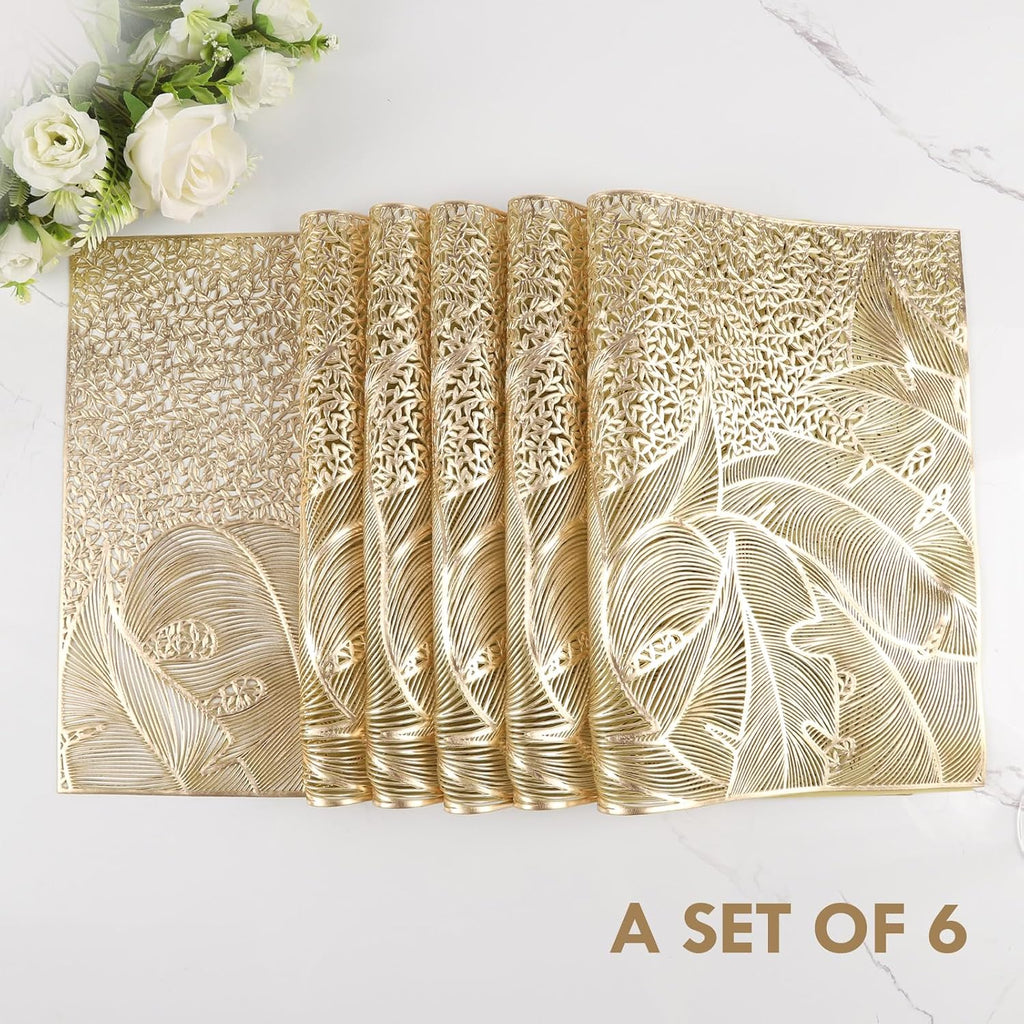 Gold Placemats Set of 6 Wipable Rectangular Table Place Mat Bulk