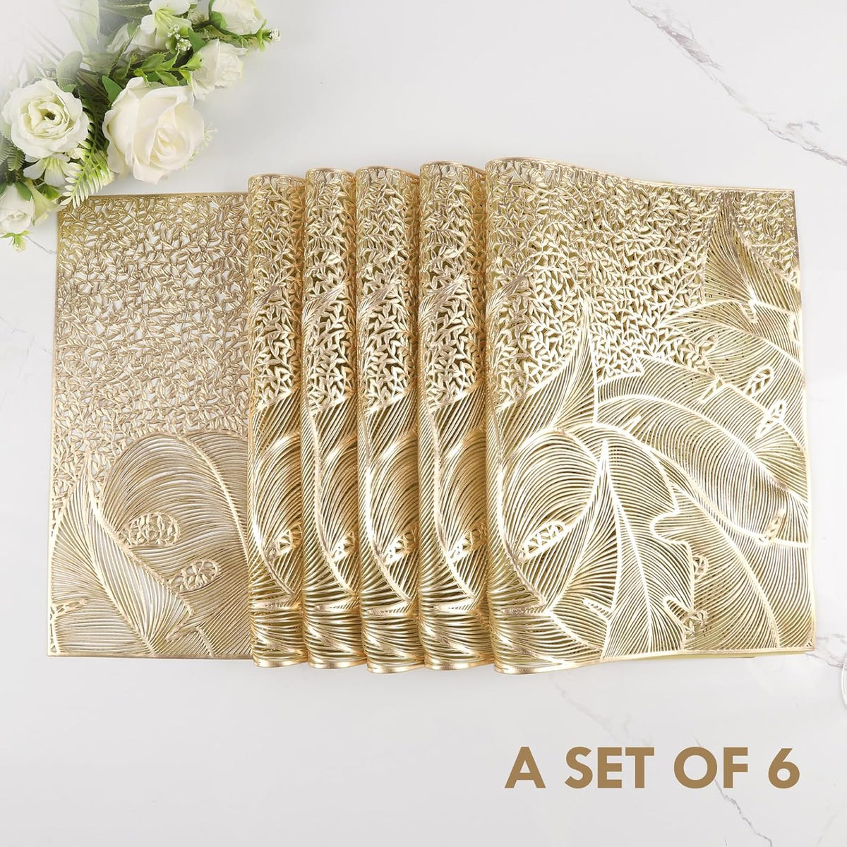 Gold Placemats Set of 6 Wipable Rectangular Table Place Mat Bulk