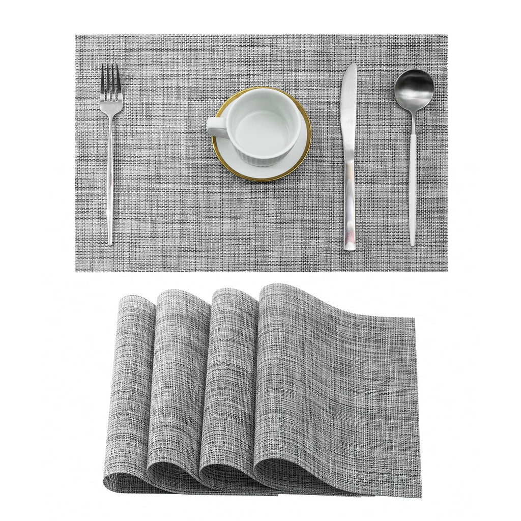 Leetaltree Bean Green Woven Placemats Set of 8 - Heat Resistant Non-Slip Place Mats for Dining Table, Washable Durable PVC Table Mats(Bean Green, 8)
