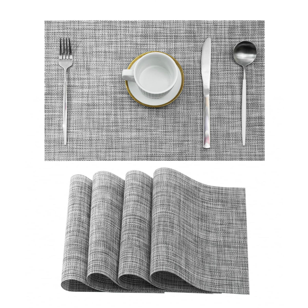 Leetaltree Beige Placemats Set of 4 - Heat-Resistant, Non-Slip Table Mats, Washable Woven Vinyl for Indoor & Outdoor Dining