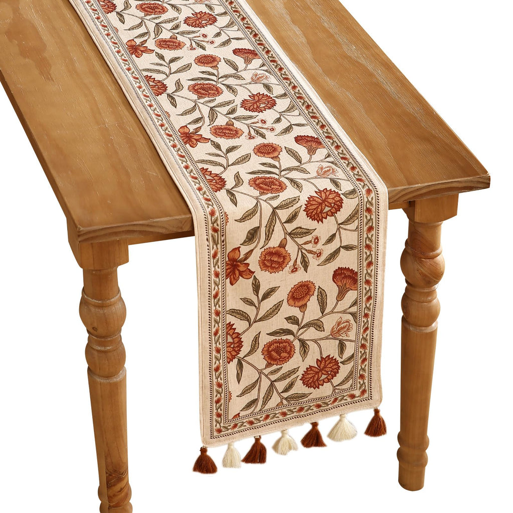 ISAENNE Designer French Linen Table Runner,71"x12"-Cornucopia