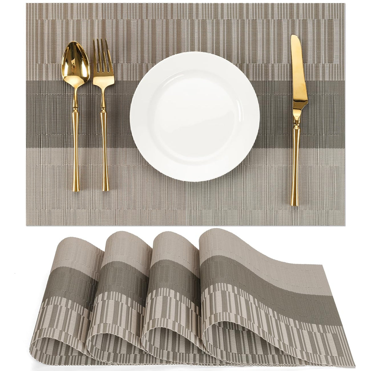 Placemats Set of 8, Vinyl Woven Heat-Resistant Place Mats
