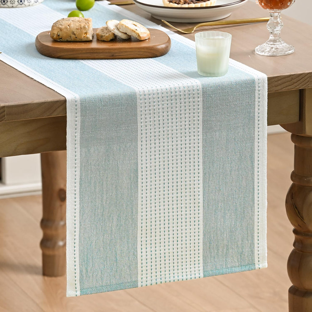 Artoid Mode Sage Green Farmhouse Rustic Table Runner, Seasonal Macrame Fabric Kitchen Dining Holiday Wedding Table Decor for Home Party 13x72 Inch