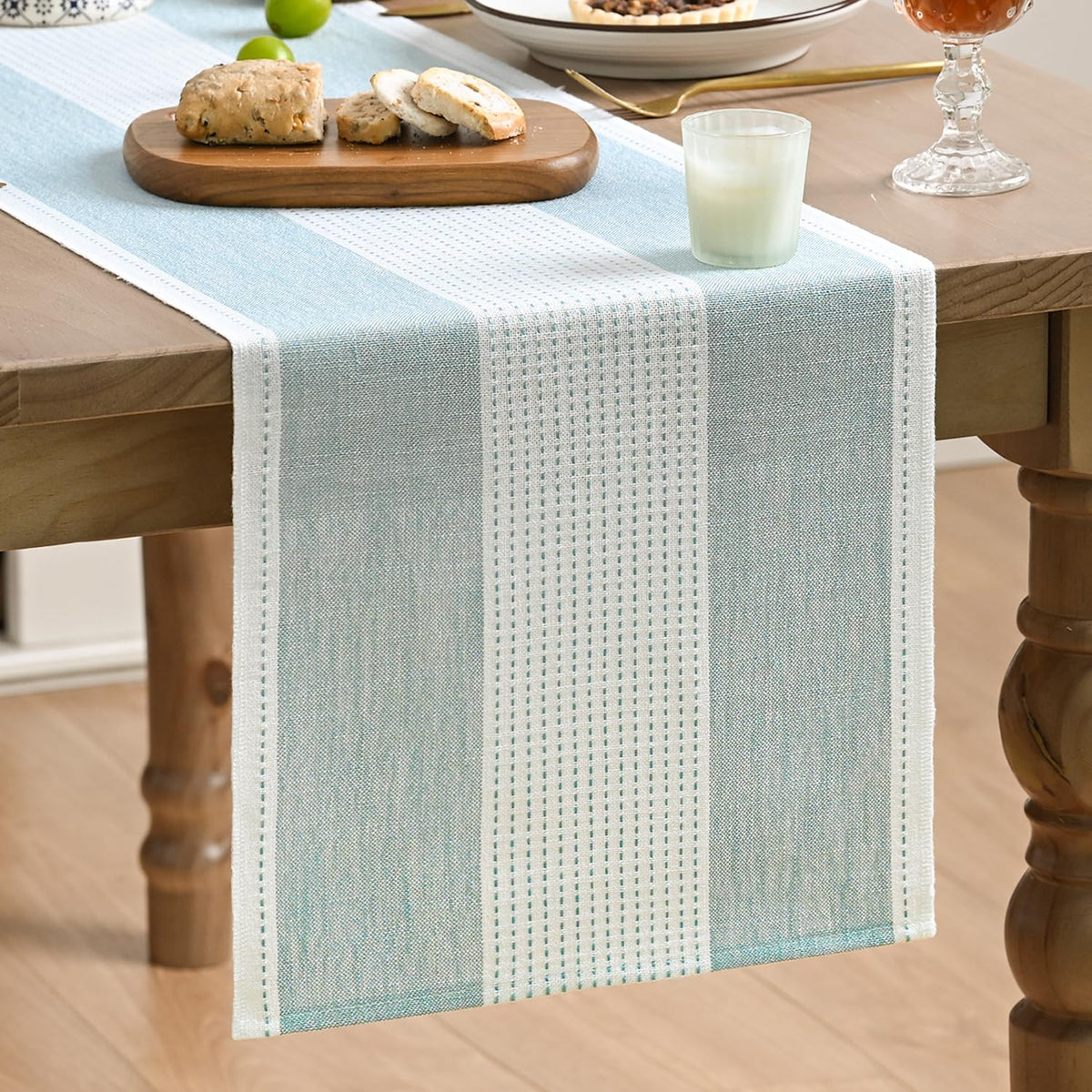 Artoid Mode Sage Green Farmhouse Rustic Table Runner, Seasonal Macrame Fabric Kitchen Dining Holiday Wedding Table Decor for Home Party 13x72 Inch