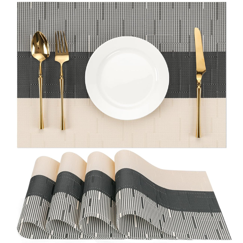 Placemats Set of 8, Vinyl Woven Heat-Resistant Place Mats