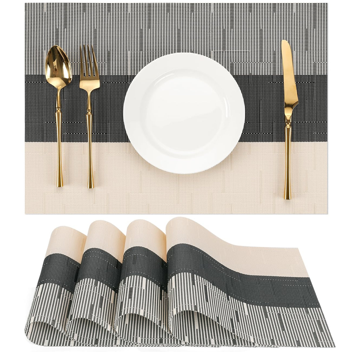 Placemats Set of 8, Vinyl Woven Heat-Resistant Place Mats