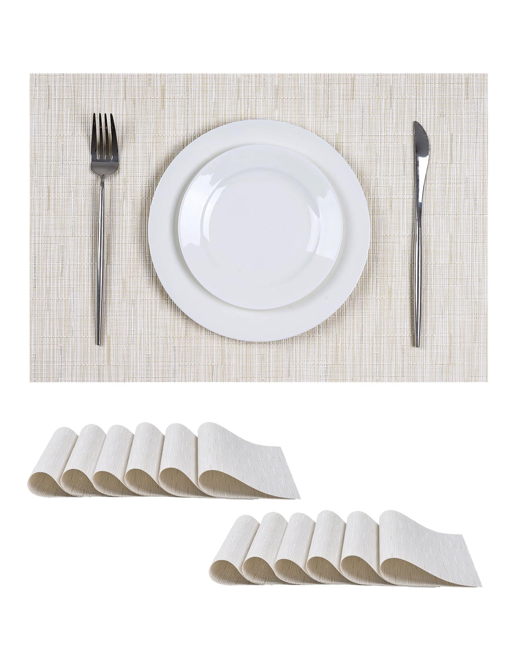 Leetaltree Bean Green Woven Placemats Set of 8 - Heat Resistant Non-Slip Place Mats for Dining Table, Washable Durable PVC Table Mats(Bean Green, 8)